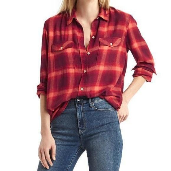 GAP Tops - •GAP + PENDLETON• Boyfriend Plaid Shirt In Red.